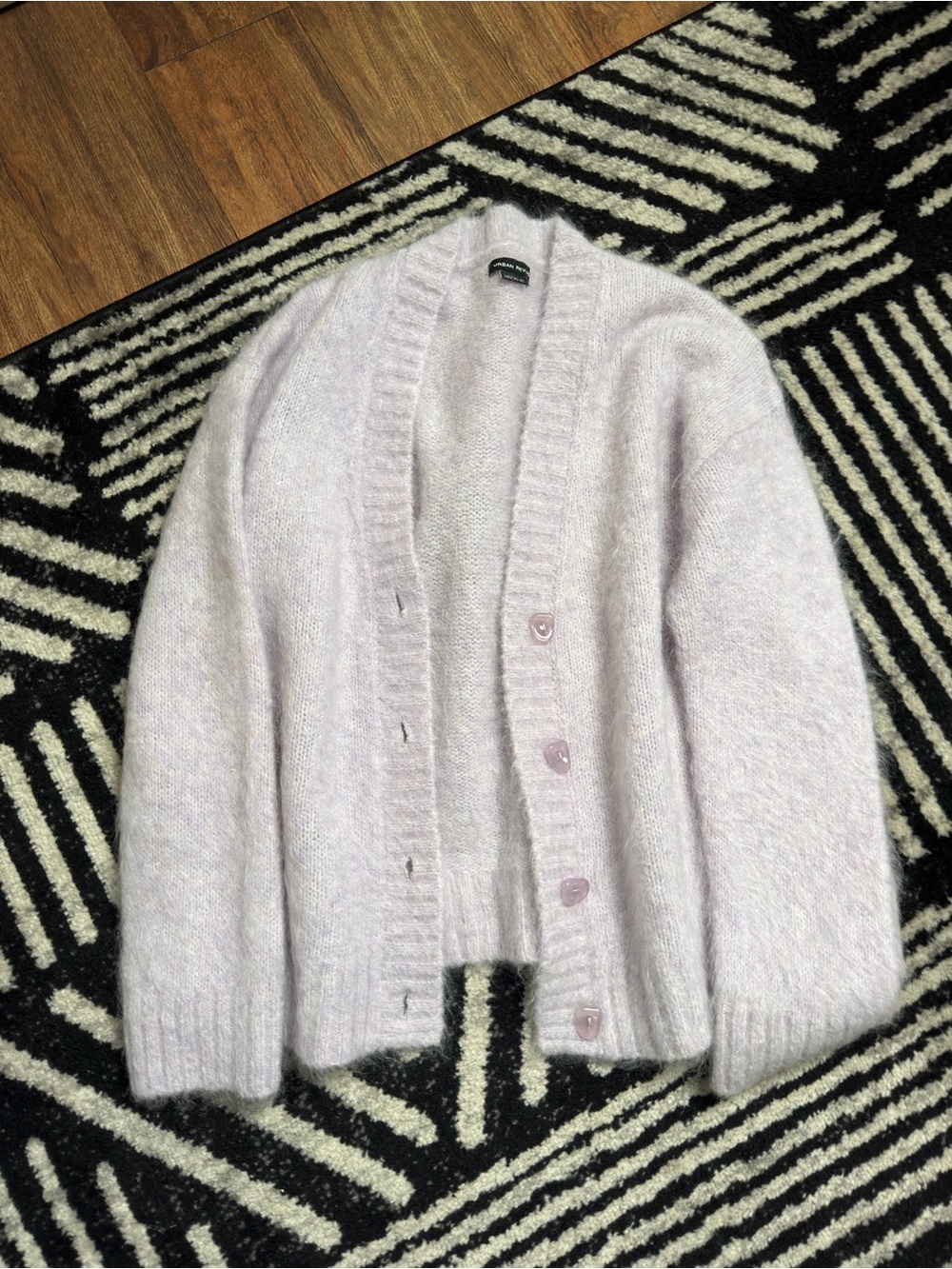 Lavender Fuzzy Button-Front Women's Cardigan Sweater